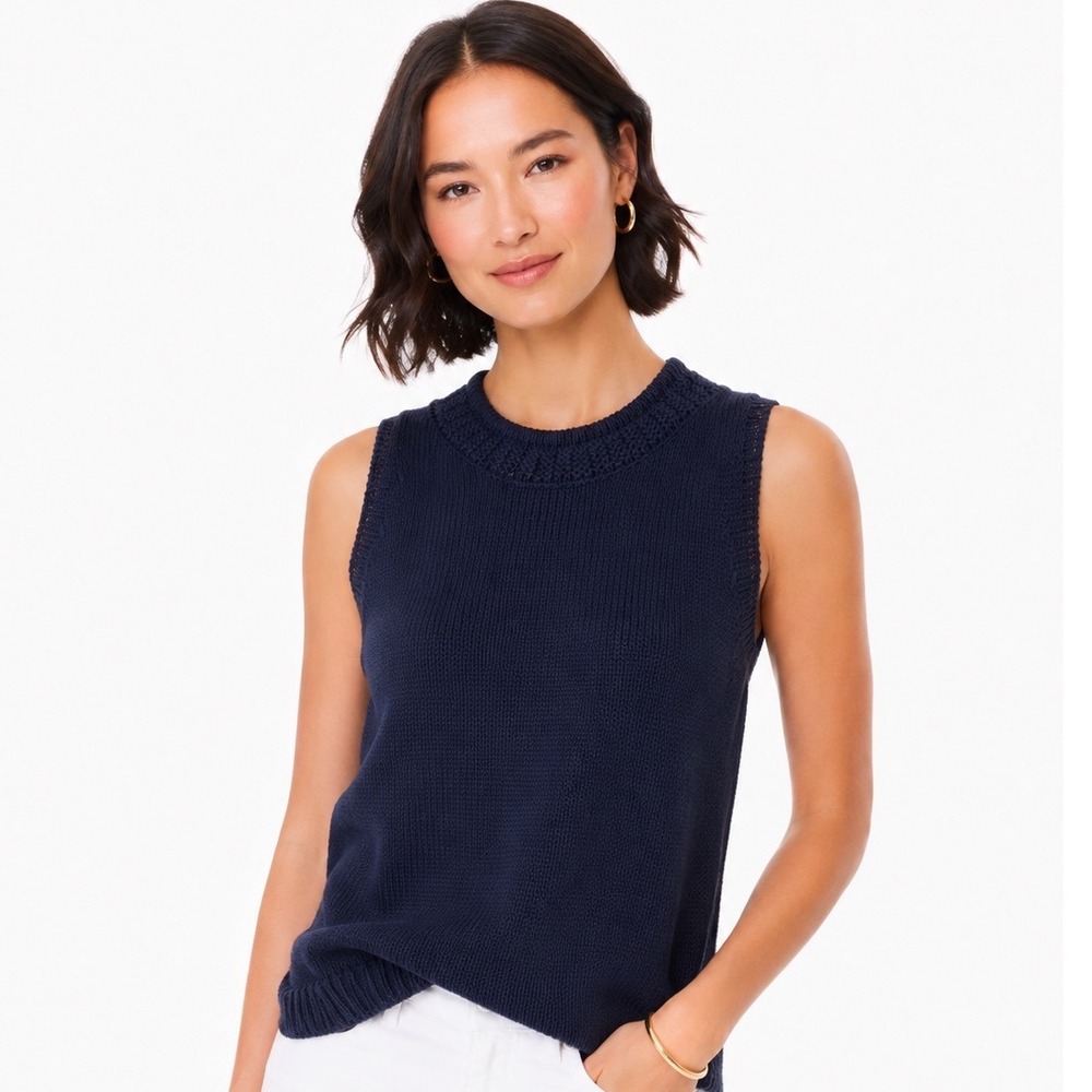 J.McLaughlin Felicity Sweater Tank Navy Blue Linen Blend Knit Top M NWT